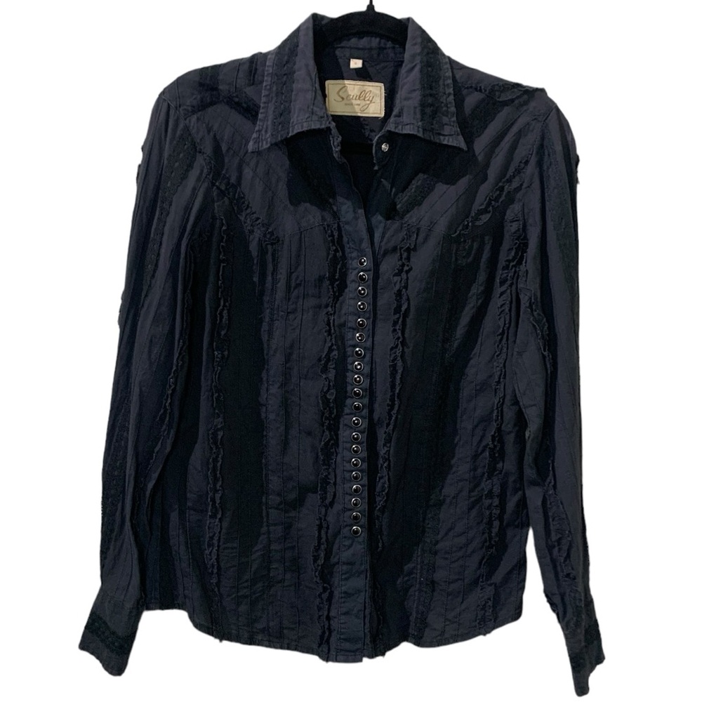 Scully Vintage Womens Small Black Pearl Snap Long Sleeve Western Shirt Blouse - Picture 11 of 12